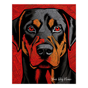 Poster Le chien Rottweiler, rouge et noir 003 - Ulises Da