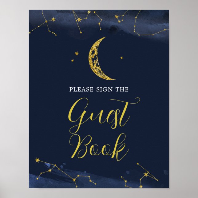 Poster Le ciel nocturne au-dessus de la lune Baby shower  (Devant)