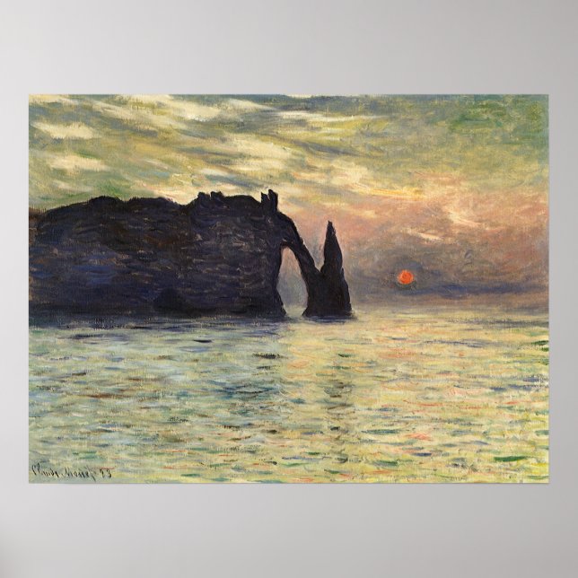 Poster Le Cliff Etretat, coucher de soleil de Claude Mone (Devant)