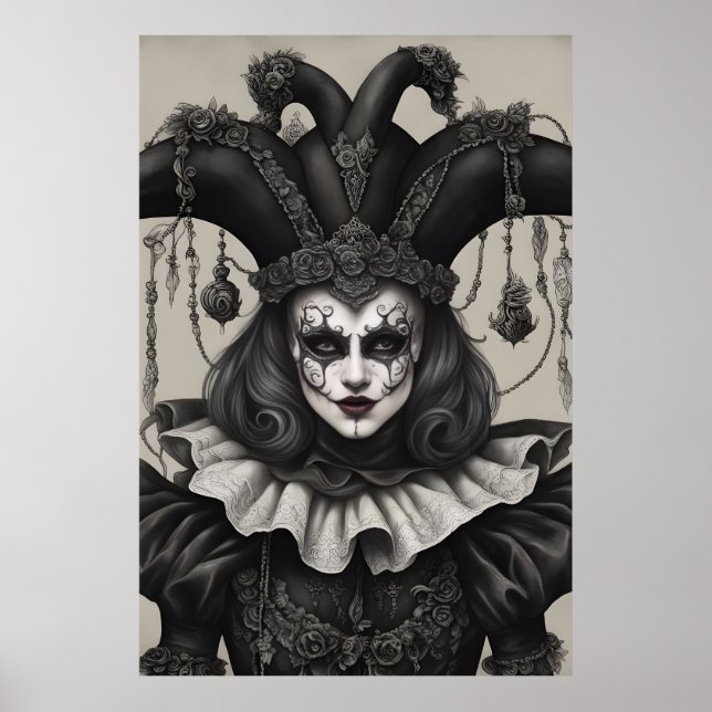 Poster Le clown Joker en noir et blanc (Devant)