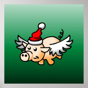 Poster Le Cochon de Noël Volant