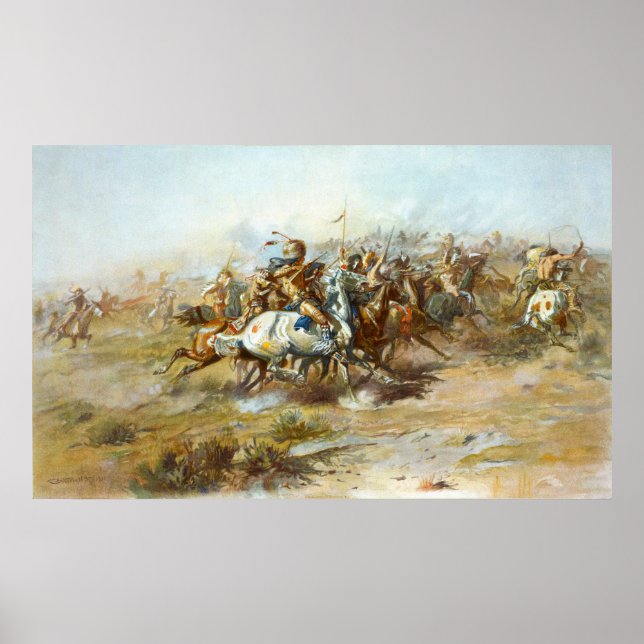 Poster Le combat de la custer par Charles Marion Russell (Devant)