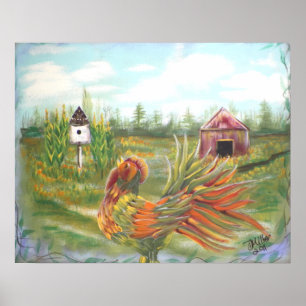 Poster Le coq de campagne sur la peinture agricole