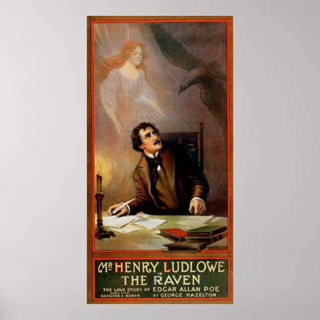 Poster "Le Corbeau" Edgar Allan Poe ~ Henry Ludlowe 1908 (Devant)