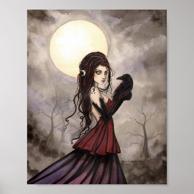 Poster Le corbeau gothique Imaginaire femme art féminin (Devant)