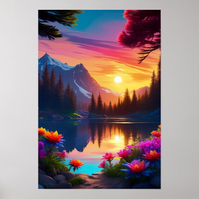 Poster Le coucher du soleil et la beauté du lac (Devant)