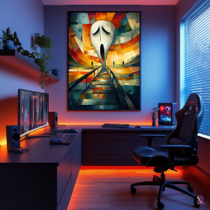 Poster Le Cri - Cubiste Minimaliste Inspiré par Munch