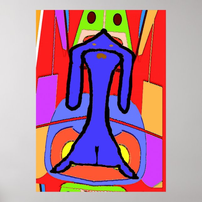 Poster Le cubisme de Dachshund bleu Abstrait (Devant)