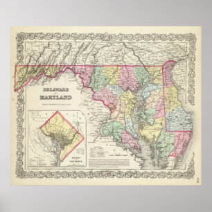 Poster Le Delaware et le Maryland avec le District de