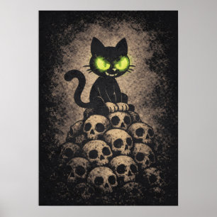 Poster Le Dernier Sifflement - Chat Rétro sur des Crânes,