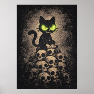Poster Le Dernier Sifflement - Chat Rétro sur des Crânes,