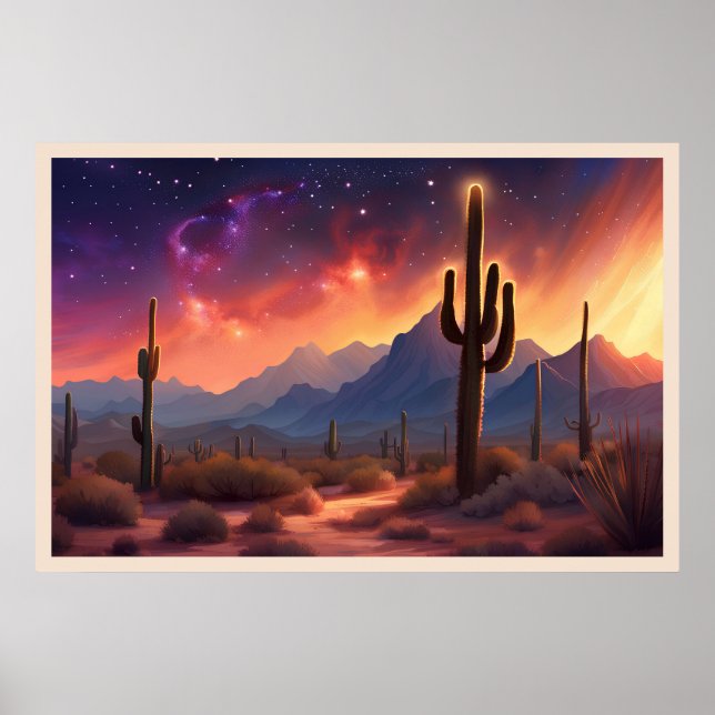 Poster Le désert à Dusk Sequoia Cactus Art coloré (Devant)