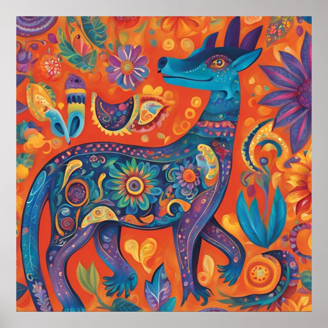 Poster Le design animé d'Alebrijes dans le Mexique tradit (Devant)