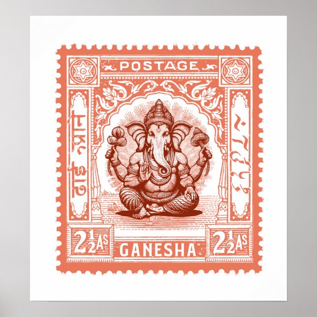 Poster Le design des timbres indiens, Ganesha (Devant)