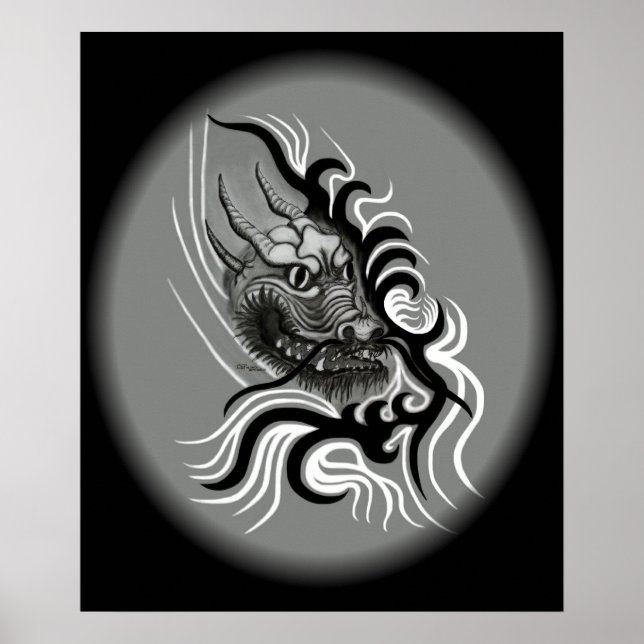 Poster Le dragon chinois à la toiture de tatouage (Devant)