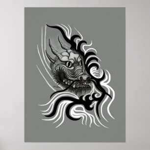 Poster Le dragon chinois à la toiture de tatouage