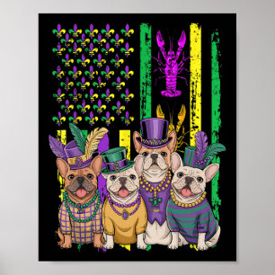 Poster Le drapeau américain Mardi Gras French Bulldog Chi