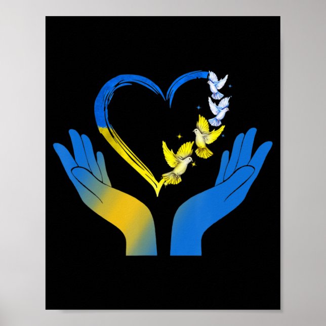 Poster Le Drapeau Ukrainien Dove Ukraine Coeur Mains (Devant)