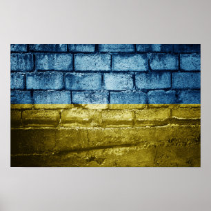 Poster Le drapeau ukrainien sur le mur