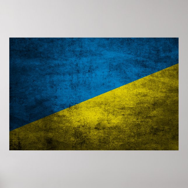 Poster Le drapeau ukrainien sur le mur (Devant)