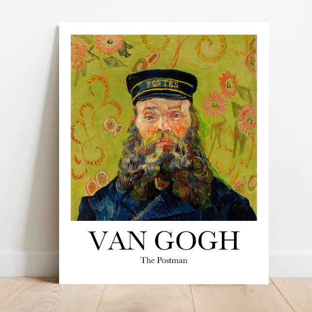 Poster Le facteur par Vincent van Gogh (Van Gogh's Postman: Bold colors, postman portrait. Bright yellow & blue. A touch of Impressionism)