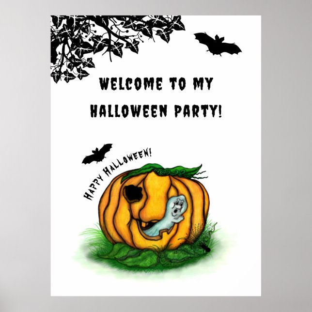 Poster Le fantôme d'Halloween, chauve-souris, fantôme et  (Devant)
