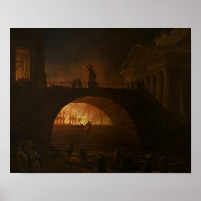 Poster Le feu de Rome - Hubert Robert (Devant)
