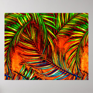 Poster Le feu en feuille de palmier de jungle d'art