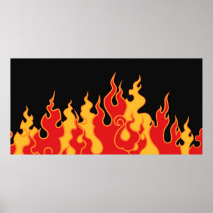 Poster Le feu. Langues flammes sur un arrière - plan noir
