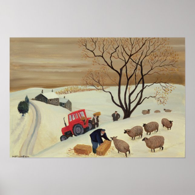 Poster Le foin au mouton par tracteur (Devant)