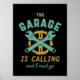 Poster Le garage vintage drôle de mécanicien de