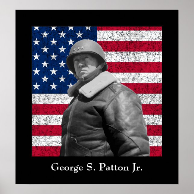 Poster Le général George S. Patton et le drapeau américai (Devant)