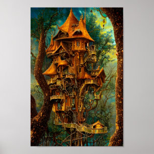 Poster Le Golden Treehouse ART NUMÉRIQUE IMAGINAIRE