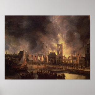 Poster Le grand feu dans l'hôtel de ville, Amsterdam