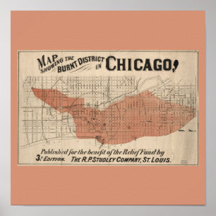 Poster Le grand feu de la carte de Chicago