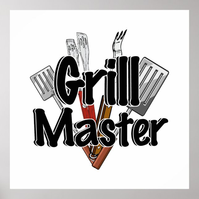 Poster Le Grill Master avec outils pour barbecue (Devant)