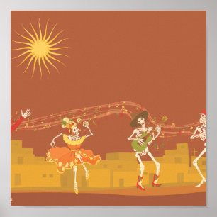 Poster Le groupe de squelettes le jour des morts