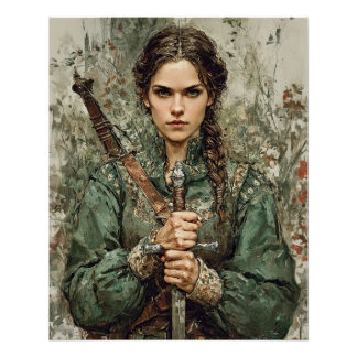 Poster Le guerrier Maiden avec épée - Imaginaire médiéval