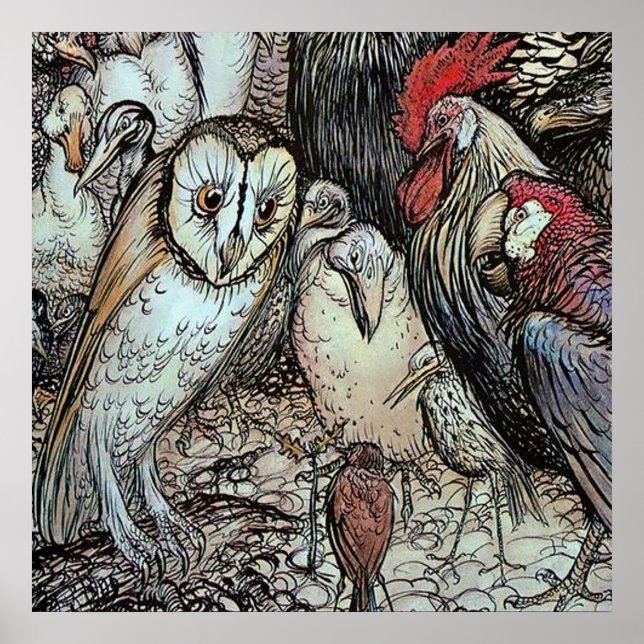 Poster "Le hibou et les oiseaux" par Arthur Rackham (Devant)