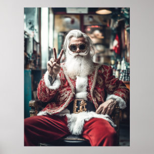 Poster Le Hipster Père Noël frappe un poteau Vibes de vac
