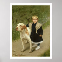 Le jeune enfant et le grand chien (huile sur toile