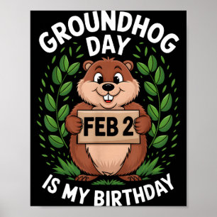Poster Le jour de la marmotte est mon anniversaire Né le