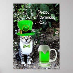 POSTER LE JOUR DE SAINT PATRICK CAT WITH GREEN IRISH