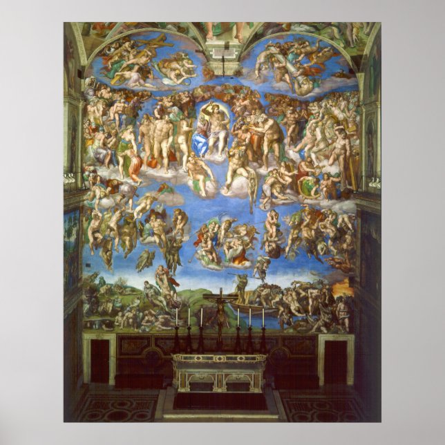 Poster Le jugement Dernier Fresco par Michel-Ange (Devant)