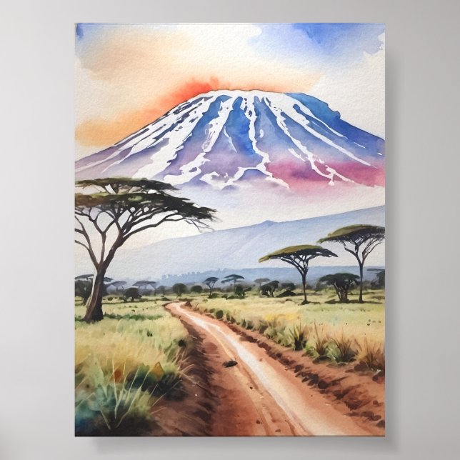 Poster Le Kilimandjaro Tanzanie Aquarelle d'art (Devant)