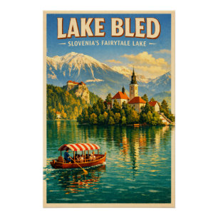 Poster Le lac de Bled, Slovénie, dans un style rétro clas