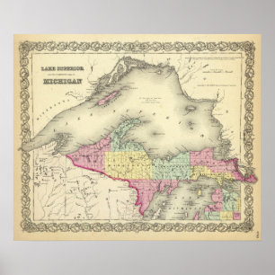 Poster Le Lac Supérieur Et La Partie Nord Du Michigan