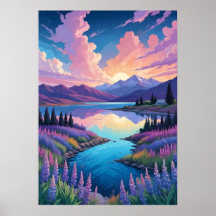 Poster Le lac Tekapo et Lupins