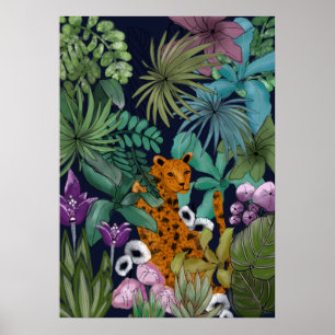 Poster Le léopard dans le jardin des fleurs