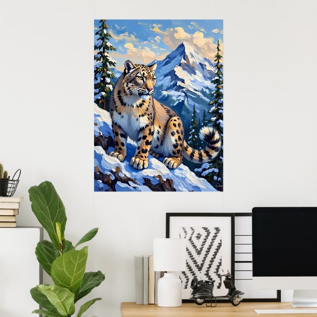 Poster Le léopard des neiges sur une montagne (Bureau à domicile)